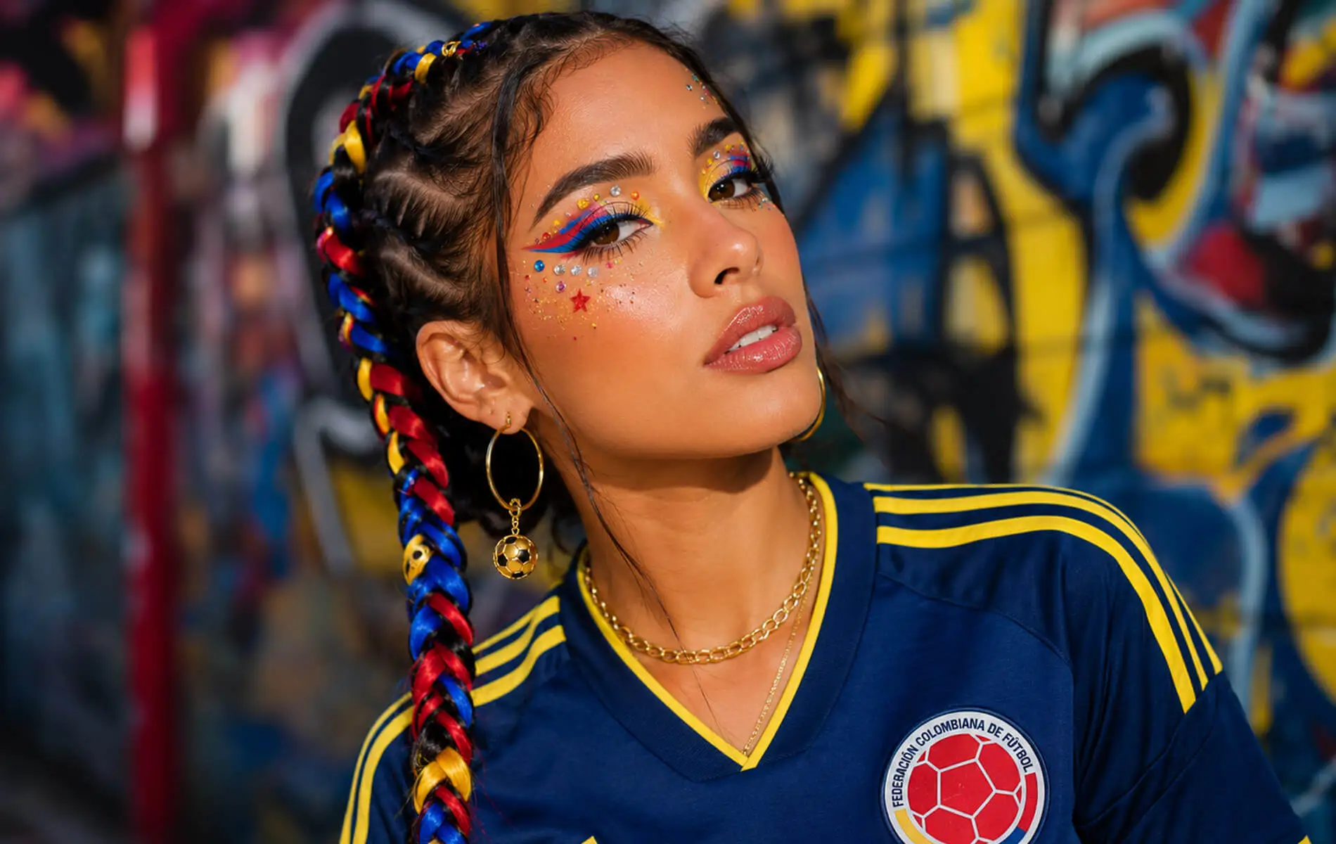 Peinado con trenzas para apoyar a la Selección Colombia durante el Mundial. Maquillaje Selección Colombia
